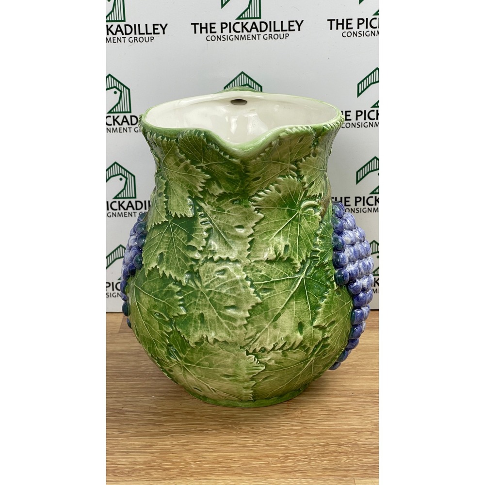 Bassano Italy Ceramic Grape Pitcher Green Purple Embossed Majolica Jug 1804 - Picture 4 of 11